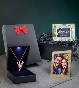 Kişiye Özel Led Işıklı Kutusunda 925 Ayar Gümüş Kelebek Kolye & Fotoğraflı