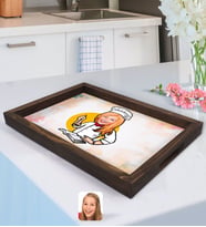 BK Gift Kişiye Özel Kadın Chef Karikatürlü Doğal Ahşap Tepsi-12
