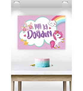 Unicorn Temalı Doğum Günü * Branda Afiş 50x70 cm