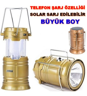 Avcı Feneri Kamp Lambası Güneş Enerjili Kamp Çadır Feneri Led Solar Şarjlı Usb Girişli Işıldak Led