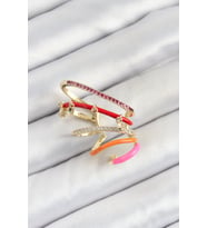 Pirinç Zirkon Taşlı Kırmızı Turuncu Pembe Sıkıştırma Sağ Kıkırdak Gold Renk Kadın Küpe - TJ-BKP10755