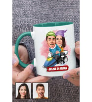 Sevgililere Komik Hediye Kış Temalı  Karikatürlü Yeşil Kupa Bardak
