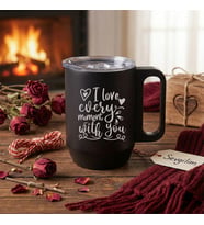 Sevgililer Gününe Özel - Love Every Moment Kulplu Bardak 350 ml Şeffaf Kapak (Siyah)