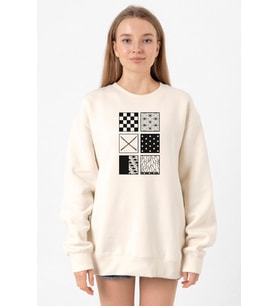 Demon Slayer Anime Patterns Ekru Kadın 2ip Sweatshirt