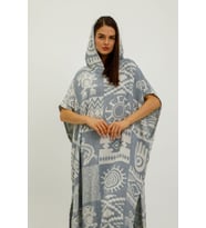 Müslin Panço Etnik Kimono %100 Pamuklu Jakarlı Bornoz Kaftan Sabahlık (Açık Mavi)