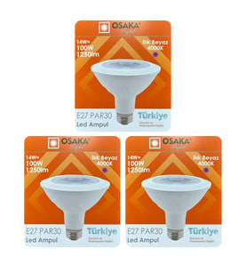(3 Adet) Osaka 14W (100W) Ilık Beyaz (Günışığı) (4000K) E27 Duylu (Kalın Duy) Led PAR30 Ampul