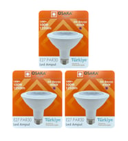 (3 Adet) Osaka 14W (100W) Ilık Beyaz (Günışığı) (4000K) E27 Duylu (Kalın Duy) Led PAR30 Ampul