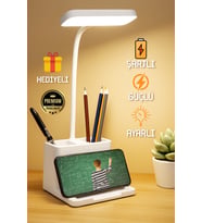 Şarjlı Masa Lambası, 3 Renk, Dokunmatik, Telefon Standlı, Kademeli, Okuma Işığı (Krem)