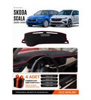 SKODA SCALA (2020-2026) Uyumlu Torpido Örtüsü Torpido Kılıfı - Siyah Kırmızı