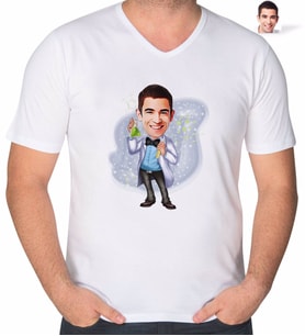 BK Gift Kişiye Özel Erkek Kimya Öğretmeni Karikatürlü V Yaka Tişört-3 (Beyaz)