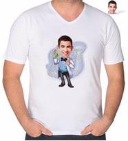 BK Gift Kişiye Özel Erkek Kimya Öğretmeni Karikatürlü V Yaka Tişört-3 (Beyaz)