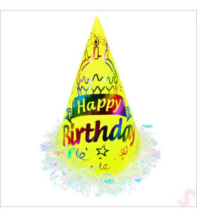 Hologram Happy Birthday Şapka, 24cm x 1 Adet - Sarı (STD)