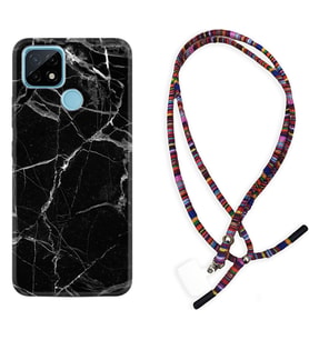 Realme C11 C21 C21Y C25Y C11 2021 Kılıf Boyun Asklı Rasta Silikon Fragile Black Mermer 1378