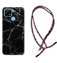 Realme C11 C21 C21Y C25Y C11 2021 Kılıf Boyun Asklı Rasta Silikon Fragile Black Mermer 1378