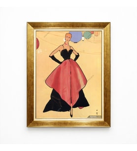 Tablore Vintage Şık Elbiseli Kadın İllüstrasyonu Altın Çerçeveli Salon Tablosu