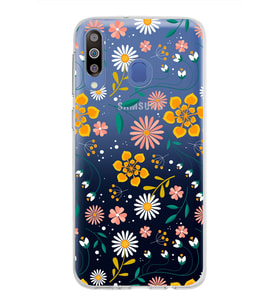 Samsung Galaxy M30 Kapak Çiçek Tasarımlı Şeffaf Silikon Kılıf
