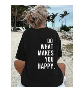 Baskılı Oversize Bisiklet Yaka T-shirt - Siyah