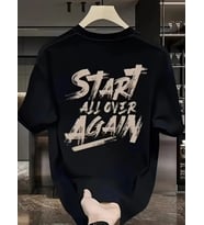 Baskılı Oversize Bisiklet Yaka T-shirt - Siyah