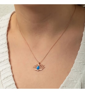 Opal  Taşlı Rose Lotus Çiçegi 925 Ayar Gümüş Kadın Kolye