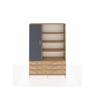 Arges Dolap 8 Raflı 6 Çekmeceli Tek Kapaklı  132x30x195 Çam-Antrasit/Çam