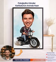 Kişiye Özel Motorcu Karikatür Çerçeveli Tablo ,Kişiye Özel Tablo,Kişiye Özel Hediye,Karikatür Çizim,