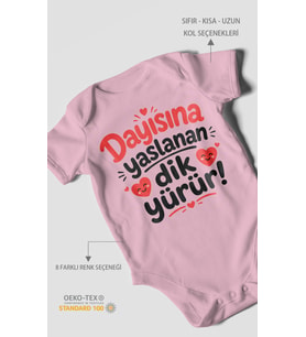 Dayısına yaslanan dik yürür Kısa Kollu Bebek Body %100 Pamuk