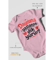 Dayısına yaslanan dik yürür Kısa Kollu Bebek Body %100 Pamuk