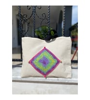 Ebruli/boncuklu Otantik Kare Motif Bez Omuz Çantası