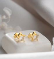 925 Ayar Gümüş Gold Çift Yıldız Minimal Küpe