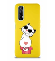 Realme 7 Soft Premier Kapak Coolcat Tasarımlı Silikon Kılıf - Sarı (Şeffaf)