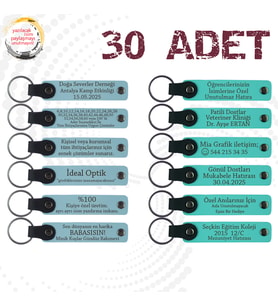 Gök Mavi & Turkuaz, 30’lu Set,Kişiye Özgü Yazılı Anahtarlık, Seyahat Acentesi Müşterilerine Hediye