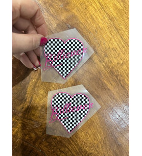 2 Lİ ÜTÜ İLE YAPIŞAN DAMALI KALP TRANSFER BASKI ARMA 7X7 CM (Pembe)