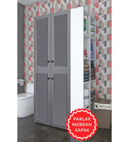 Kenzlife membran çamaşır-kurutma makinesi dolabı kapaklı fedyenka gribyz 180*090*60 mebran kapak MDF gövde banyo arkalıksız (Beyaz-Gri)