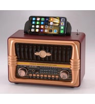 NS-8079 Büyük Boy Telefon Tutma Aparatlı Retro Ahşap Tasarım Bluetooth Hoparlörlü Radyo Fm/am