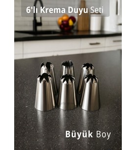 Büyük Boy 6’lı Yıldız Uçlu Krema Duy Seti Metal Pasta, Cupcake ve Kurabiye Krema Duyu Süsleme Ucu