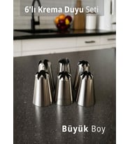 Büyük Boy 6’lı Yıldız Uçlu Krema Duy Seti Metal Pasta, Cupcake ve Kurabiye Krema Duyu Süsleme Ucu