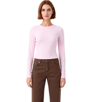 Kadın Fitted Viskoza Elastan Karışımlı Bluz Pembe Bisiklet Yaka Crop Kesim Uzun Kollu Tüm Sezonlar