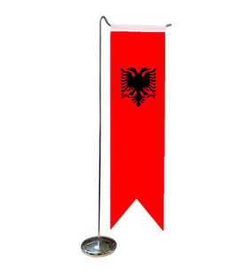 Masa Üstü Kırlangıç Arnavutluk Bayrağı + Krom L Direk Masa Bayrak Seti