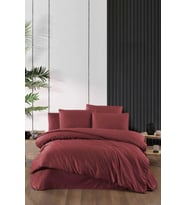 Stripe Saten Line Çift Kişilik Nevresim Takımı Bordo