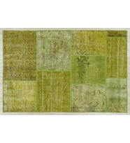 Yeşil Patchwork Etnik Modern Desenli Yün Hav Toz Vermez Leke Tutmayan Salon Yolluk Mutfak El Dokuma Halı