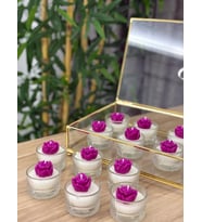 Söz Nişan Nikah Sünnet Hediyesi Şeffaf Asetatlı Kutuda Süslemeli Tasarım Gül Mum (Pembe-Beyaz)