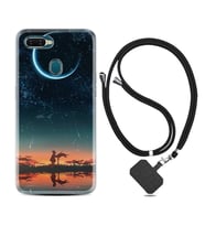 Oppo A5S A15 A16 A54 A55 A73 A74 Kılıf Boyun Askılı Silikon Ay ve Kız 1720