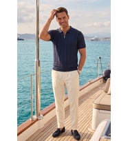 DeepSEA Erkek Fermuarlı Polo Yaka Çizgi Dokulu Siyah Triko Tişört Regular Fit Yumuşak Dokulu 2608007