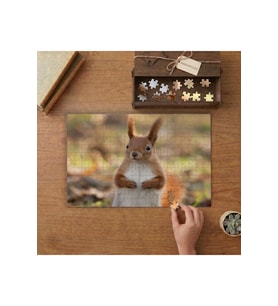 Sevimli Kızıl Sincap Tasarımı 240 parça Ahşap Puzzle Ahşap Kutuda MP05347