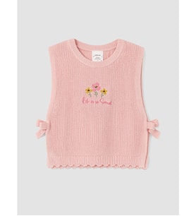 LCW Kids Pembe Çiçek Nakışlı Kız Çocuk Triko Süveter