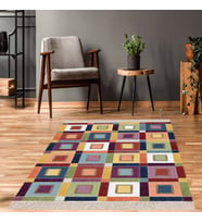 Kırkyama Patchwork Desenli Etnik Dijital Baskı Yıkanabilir Kaymaz Taban Salon Halı ve Yollu (Karışık)