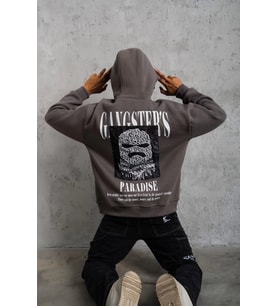 Erkek 3 İplik Pamuklu Baskılı Kapüşonlu Cepli Sweatshirt Hoodie - Gri