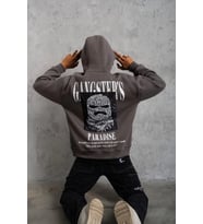 Erkek 3 İplik Pamuklu Baskılı Kapüşonlu Cepli Sweatshirt Hoodie - Gri