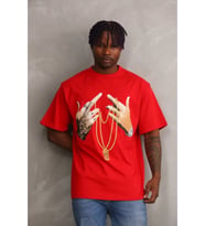 Unisex Baskılı Oversize T-Shirt - Kırmızı