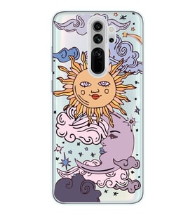Redmi Note 8 Pro Uyumlu Güneş ve Ay Tasarımlı Şeffaf Telefon Kılıfı